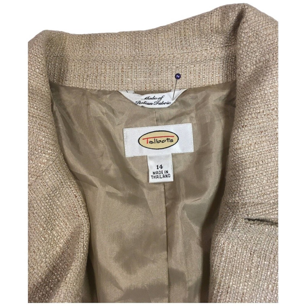 Vintage Talbots Blazer Lined Pockets Notched Collar Career Womens Tan 14 - Picture 4 of 10